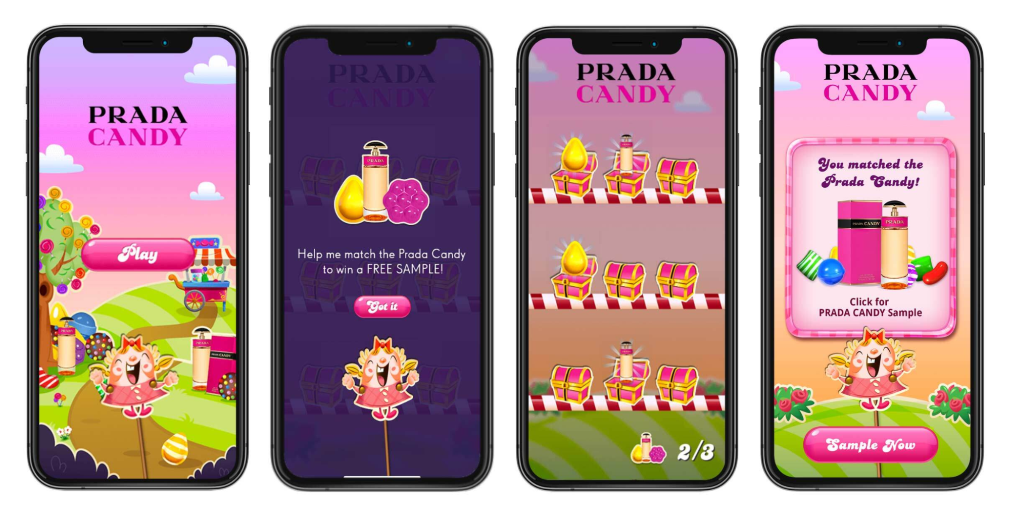 Screenshot of Prada’s in-game integration with Candy Crush Saga