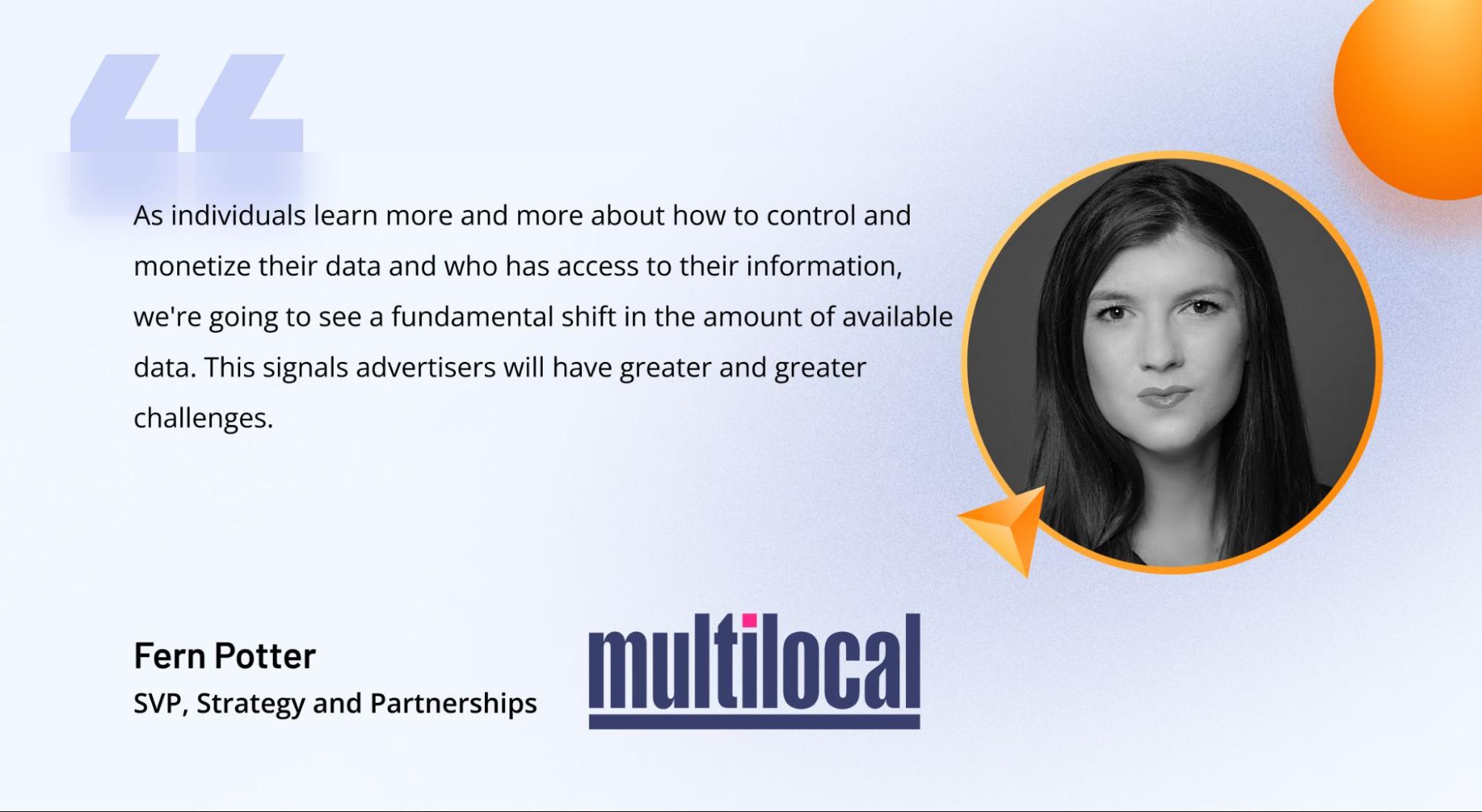 A quote from Fern Potter, SVP of Strategy and Partnerships at Multilocal, on the impact of user consent on data availability in AdTech