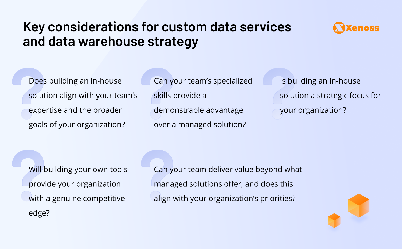 Key considerations for custom data services, data warehouse strategy, architecture, modeling, and best practices