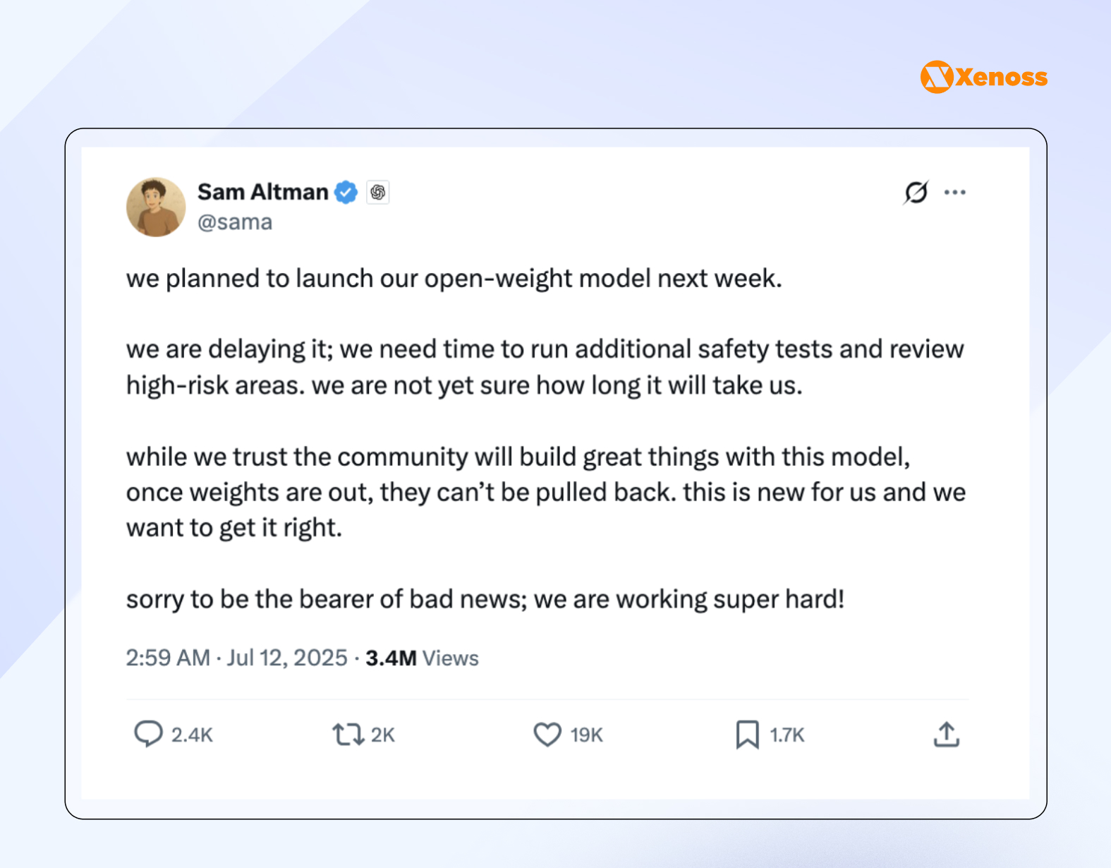 Sam Altman delays the release of OpenAI's open source model Sam Altman delays the release of OpenAI's open source model