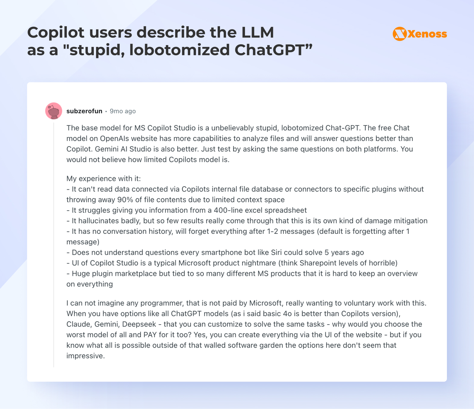 Copilot users describe the LLM as a "stupid, lobotomized ChatGPT”